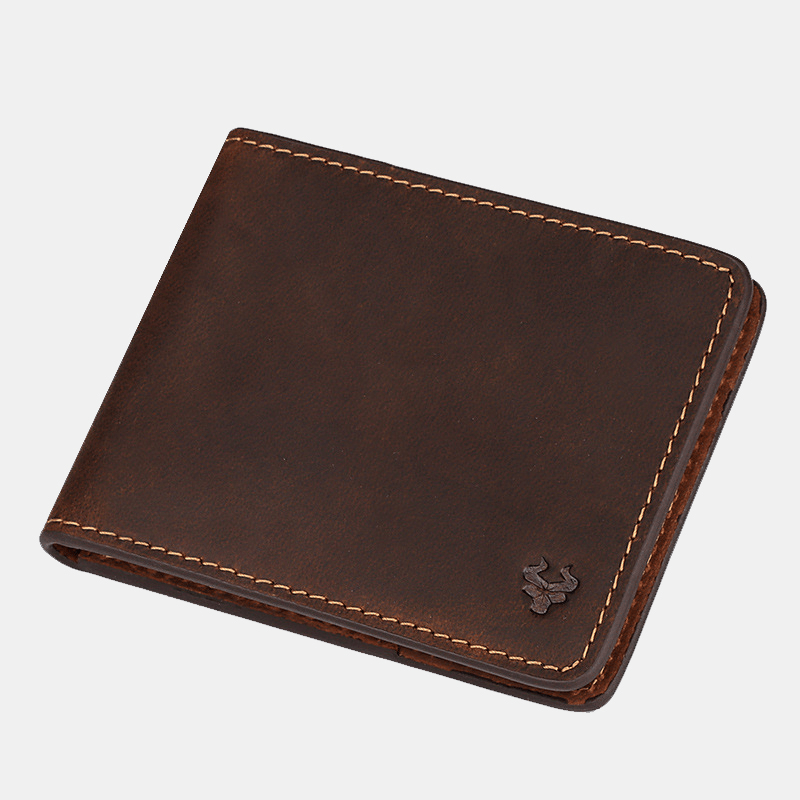 Men Genuine Leather RFID Anti-Theft Foldable Retro Business Ultra-Thin Card Holder Wallet - MRSLM