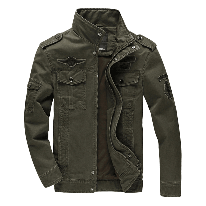 Mens Military Epaulets Casual Cotton Coat Badge Outdoor Jacket - MRSLM