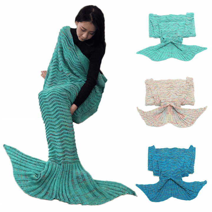 180Cm Super Soft Crocheted Mermaid Tail Blanket Knitting Kids&Adult Sofa Sleeping Bag - MRSLM