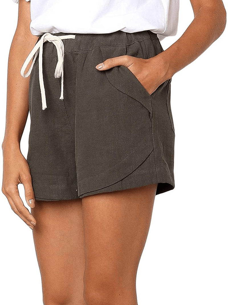 Solid Color Drawstring Waist Pocket Casual Shorts for Women - MRSLM
