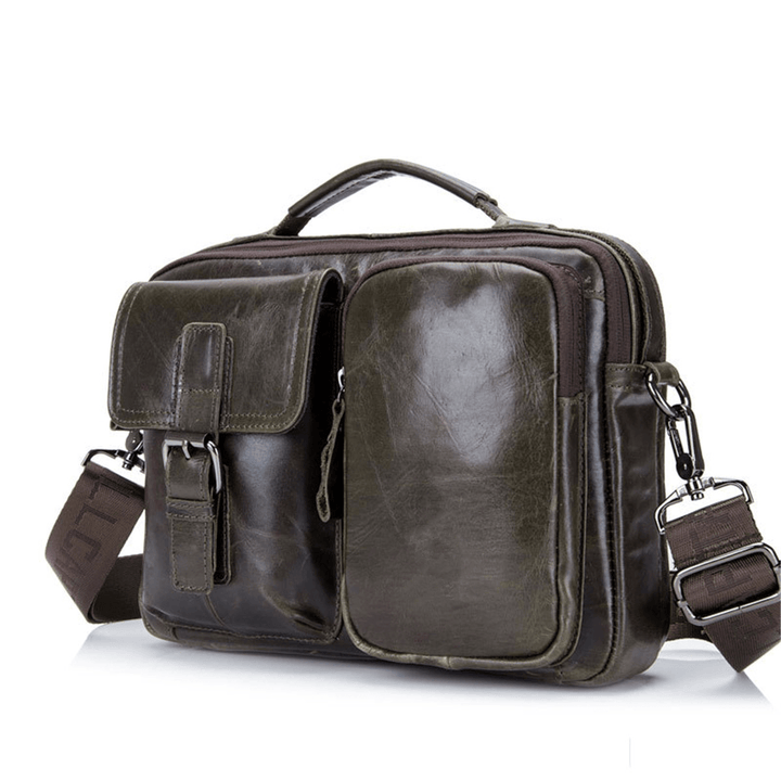 Men Genuine Leather Briefcase Shoulder Bag Business Travel Messenger Crossbody Laptop Handbag - MRSLM
