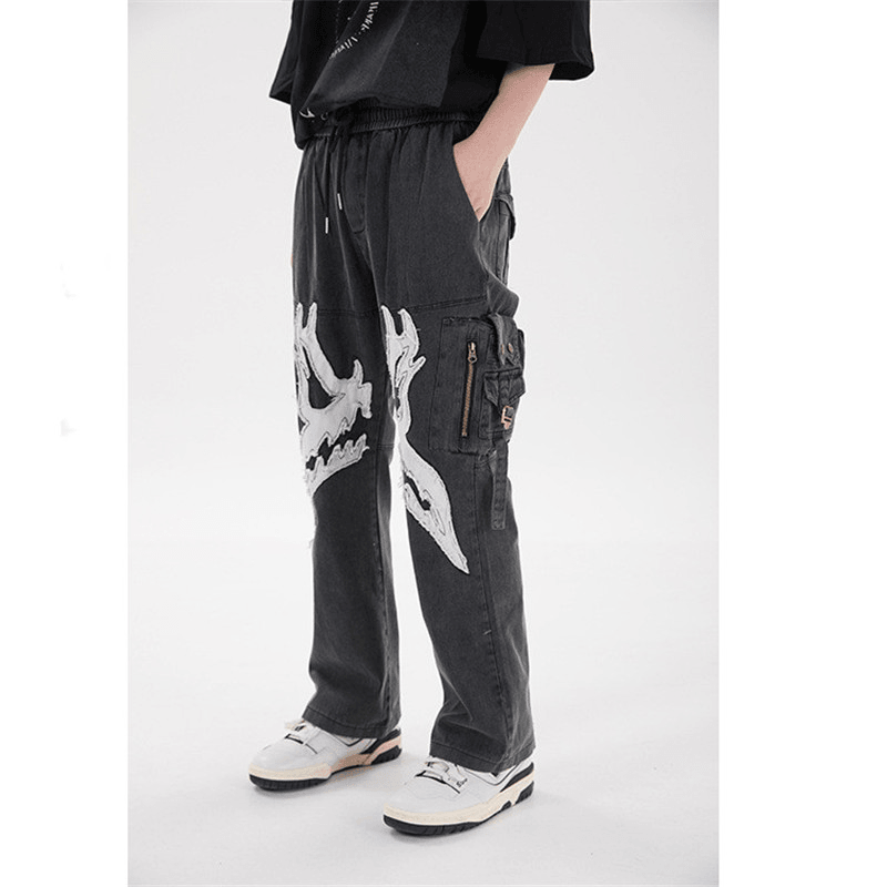 Multi-Pocket Zipper Patch Men'S Trousers Silhouette Casual Pants - MRSLM