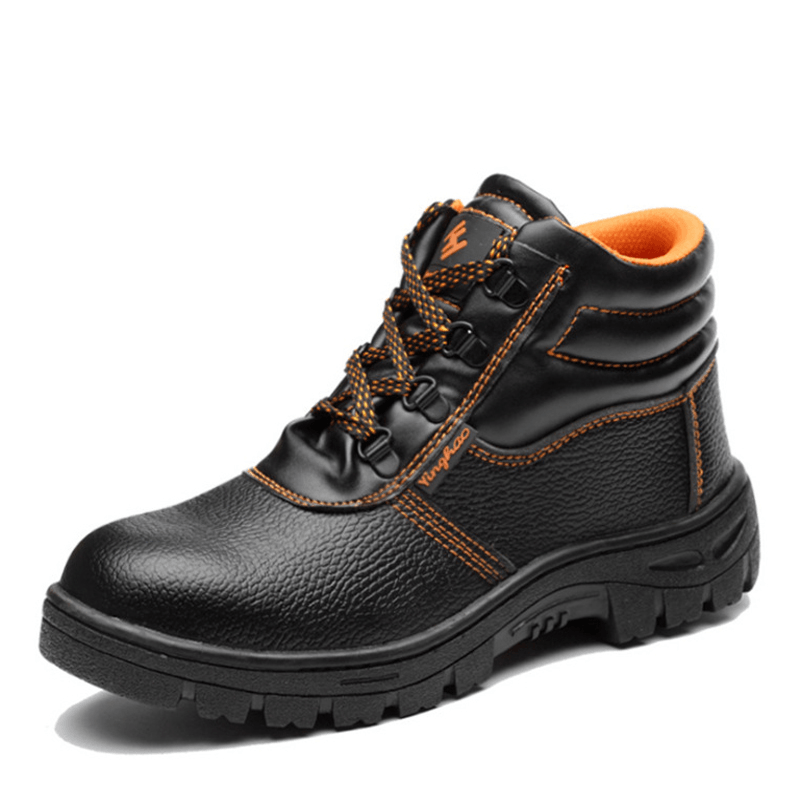 Men Cowhide Leather Non Slip Soft Sole Working Protected Casual Labor Safety Boots - MRSLM