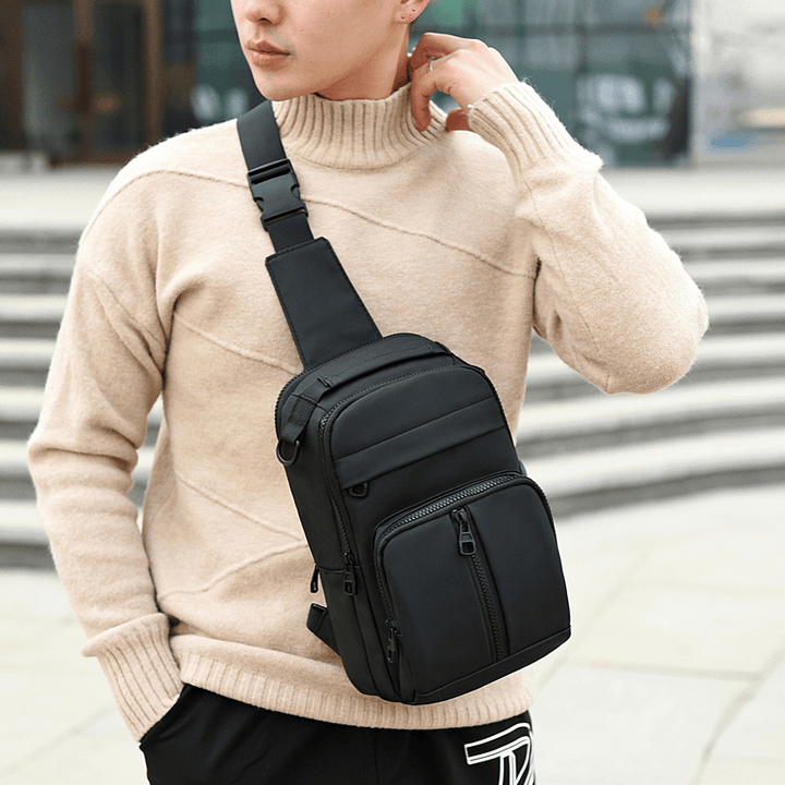Men Polyester Multi-Carry Medium Capacity with USB Charging Chest Bag Shoulder Bag - MRSLM