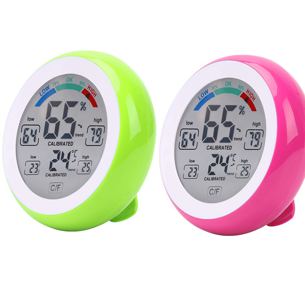 ECSEE 2Pcs DANIU Green+Rose Multifunctional Digital Thermometer Hygrometer Temperature Humidity Meter Touch Screen Multicolor Min Value Trend Display ℃/℉ Big Clearance - MRSLM