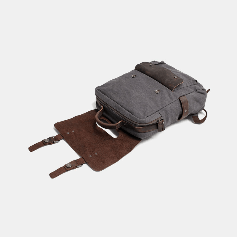 Men Retro Vintage Multifunction Canvas Leather Anti-Theft Backpack - MRSLM