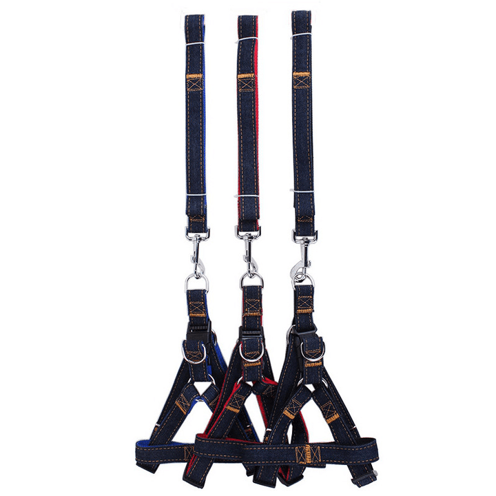 New Arrival Hot Sales Colorful Jean Denim Leash Harness Dog Collar Chain Cat Rope Belt Adjustable Dogs Collar - MRSLM