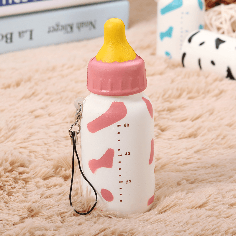 Squishy Milk Nursing Bottle Toy Cute Kawaii Phone Bag Strap Pendant 10X4Cm - MRSLM