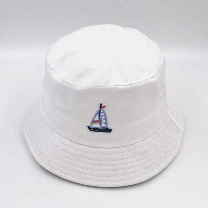 Unisex Cotton Sailboat Pattern Adjusable Casual Sunshade Bucket Hat - MRSLM