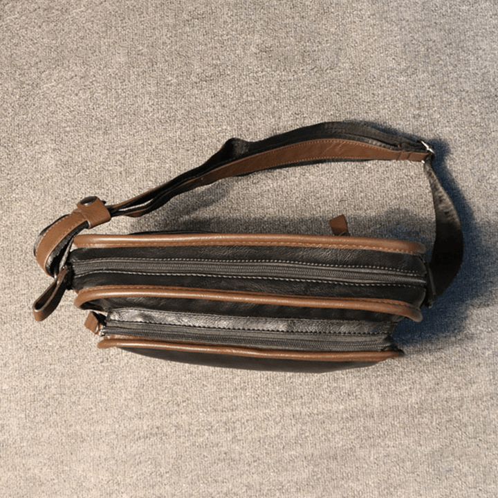 Men Casual Soft Leather Back Anti-Theft Pocket Crossbody Bags Messenger Shoulder Bag - MRSLM