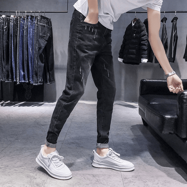 Season New Elastic Men'S Jeans Casual Slim Feet Pants Trend Men'S Long Pants - MRSLM