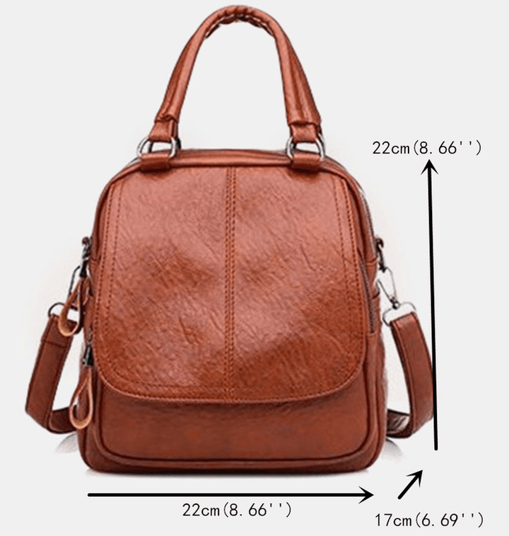 Women PU Leather Multi-Carry Vintage Waterproof Crossbody Bag Shoulder Bag Backpack - MRSLM