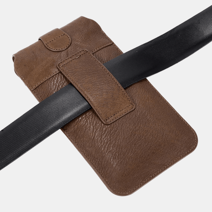 Men Vintage Genuine Leather Long Phone Bag Belt Bag Waist Bag - MRSLM