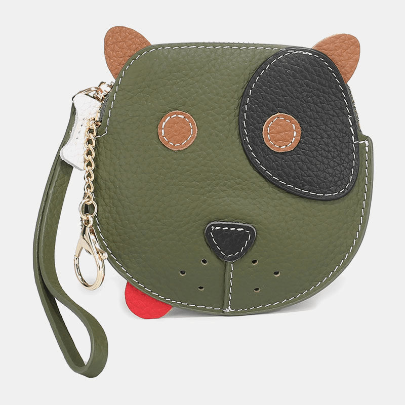 Women Genuine Leather Cowhide Cute Cartoon Dog Pattern Small Storage Bag Coin Bag - MRSLM
