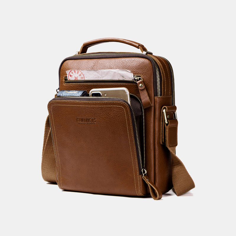 Men Genuine Leather Fashion Shoulder Bag Crossbody Bag Business Bag - MRSLM
