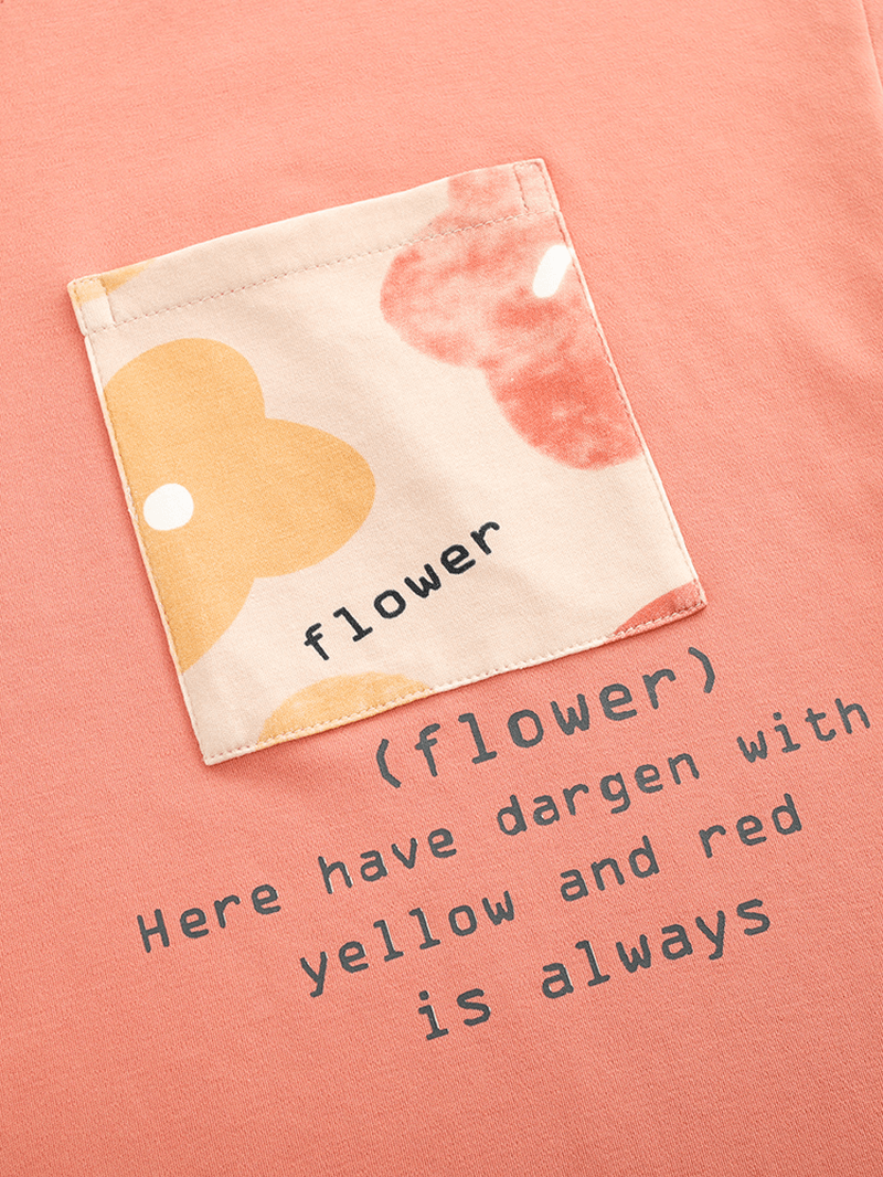 Women Floral Pattern Letter Print Short Sleeve Pocket Elastic Waist Home Pajama Sets - MRSLM