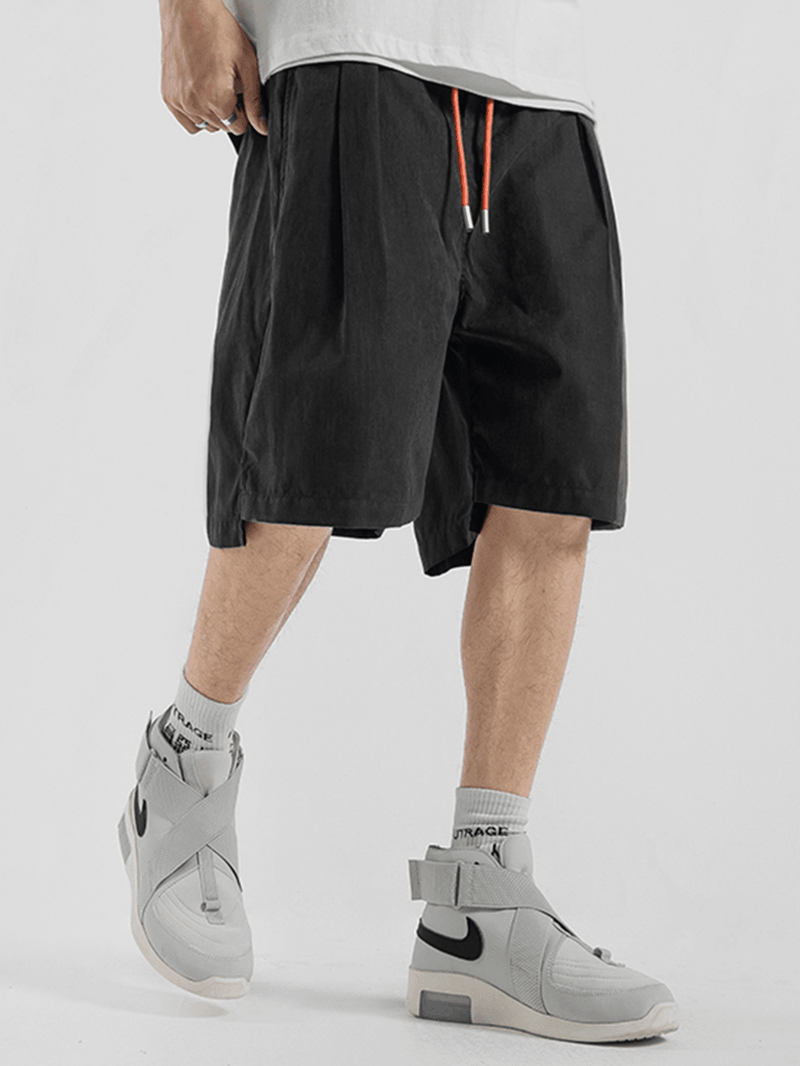 Mens Casual Drawstring Breathable Elastic Waist Fit Comfy Pocket Shorts - MRSLM