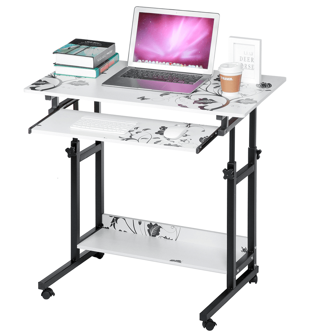 2 Layers Mobile Laptop Desk Cart Rolling Notebook Computer Stand Height Adjustable Bedside Table with Keyboard Tray Wheel - MRSLM