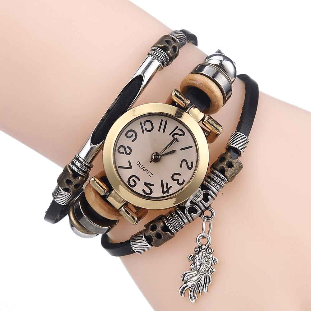 Vintage Braided Quartz Watch Small Dial Thin Belt Goldfish Pendant Belt Bracelet Watch - MRSLM