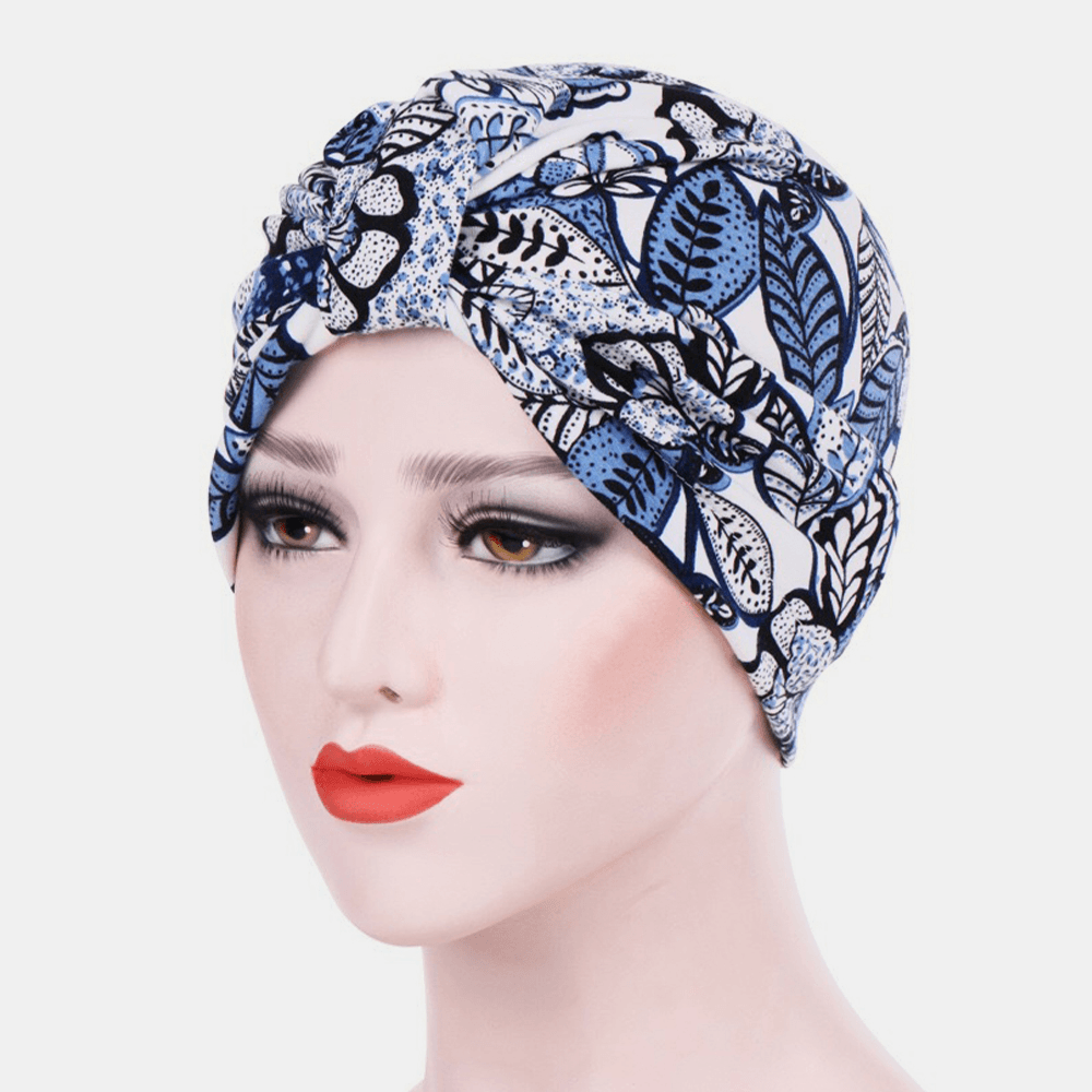 Women Cotton Colorful Pastoral Floral Pattern Casual Personality Elastic Brimless Beanie Scarf - MRSLM