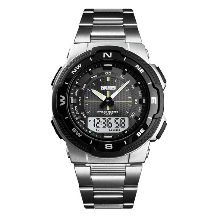 SKMEI 1370 Stainless Steel Waterproof Chrono Dual Digital Watch Business Style Men Wrist Watch - MRSLM