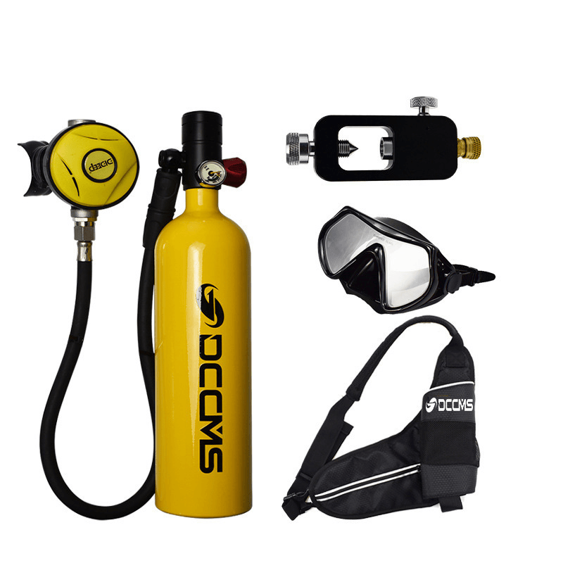 DCCMS 1L Scuba Diving Tank Set Oxygen Air Respirator Scuba Adapter Goggles with Storage Bag for Snorkeling Breath Equipment - MRSLM