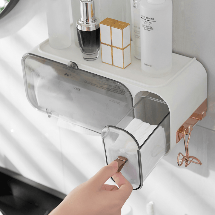 Wall Mounted Toilet Paper Roll Holder Bathroom Tissue Box Dispenser Waterproof - MRSLM