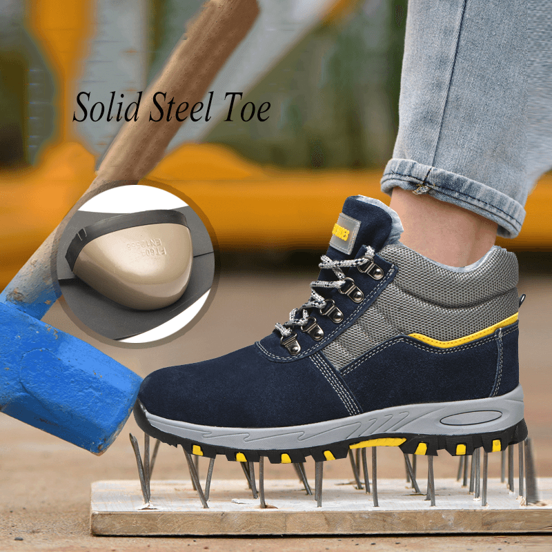 Men Steel Toe Warm Plush Lining Puncture Proof Safety Work Ankle Boots - MRSLM