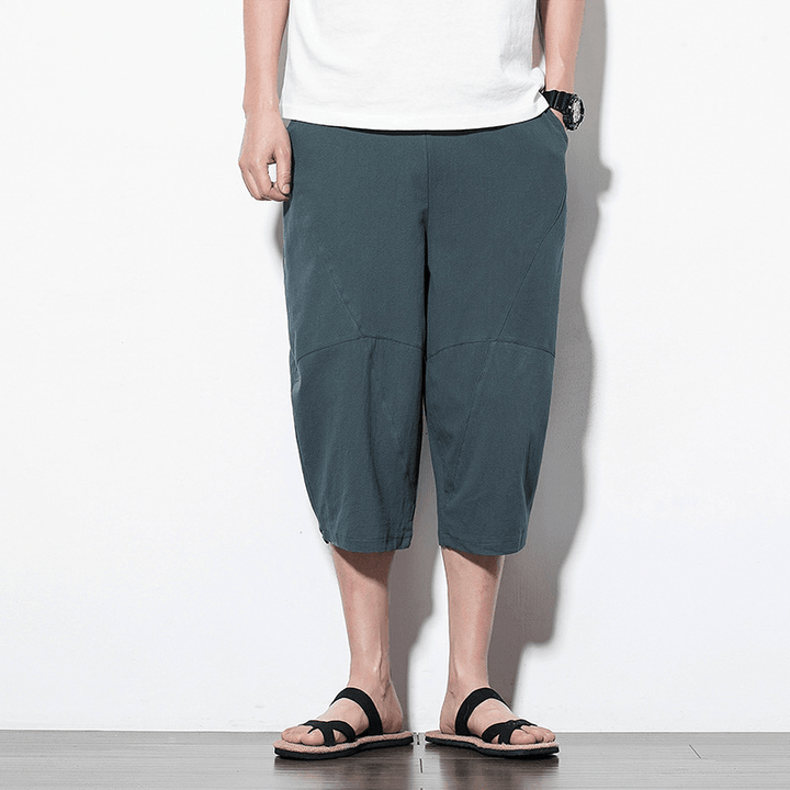 Mens Summer Vintage Linen Calf Length Casual Pants - MRSLM