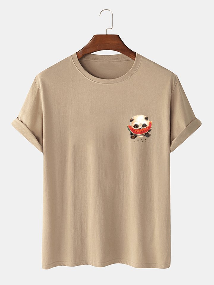 Mens 100% Cotton Cartoon Panda Printed round Neck Short Sleeve T-Shirts - MRSLM