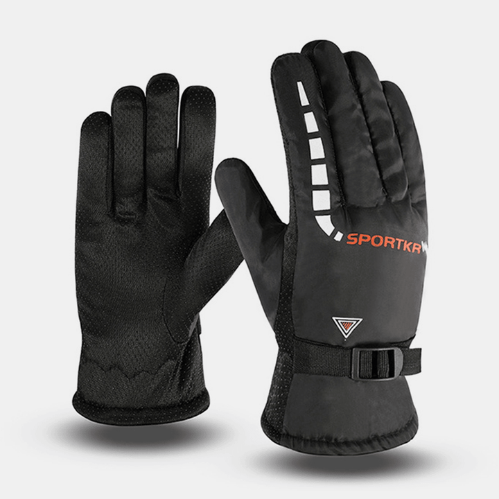 Men Winter Thicken plus Velvet Warm Gloves Outdoor Skiing Motorcycle Electric Bike Riding Full-Finger Gloves - MRSLM