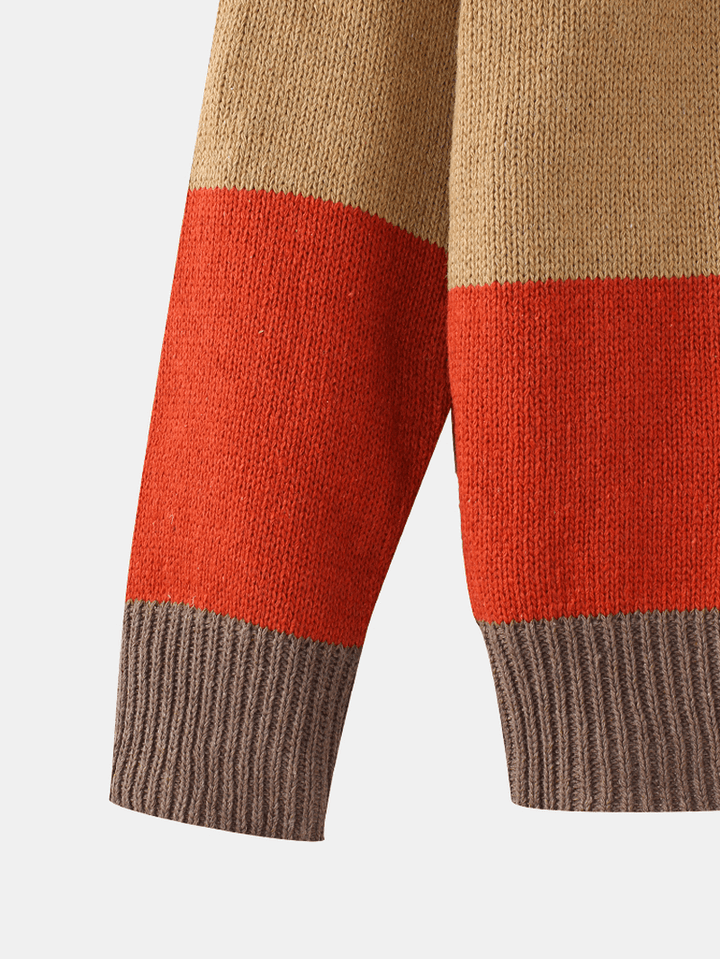 Mens Striped Knitting round Neck Long Sleeve Warm Sweaters - MRSLM