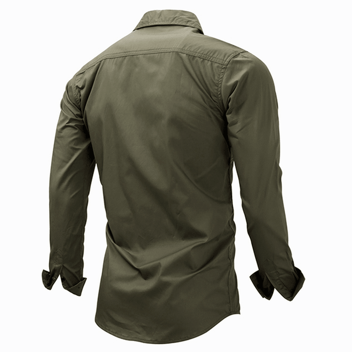 Outdoor Military Style Chest Zipper Pocket Long Sleeve Lapel Cotton Work Shirt for Men - MRSLM