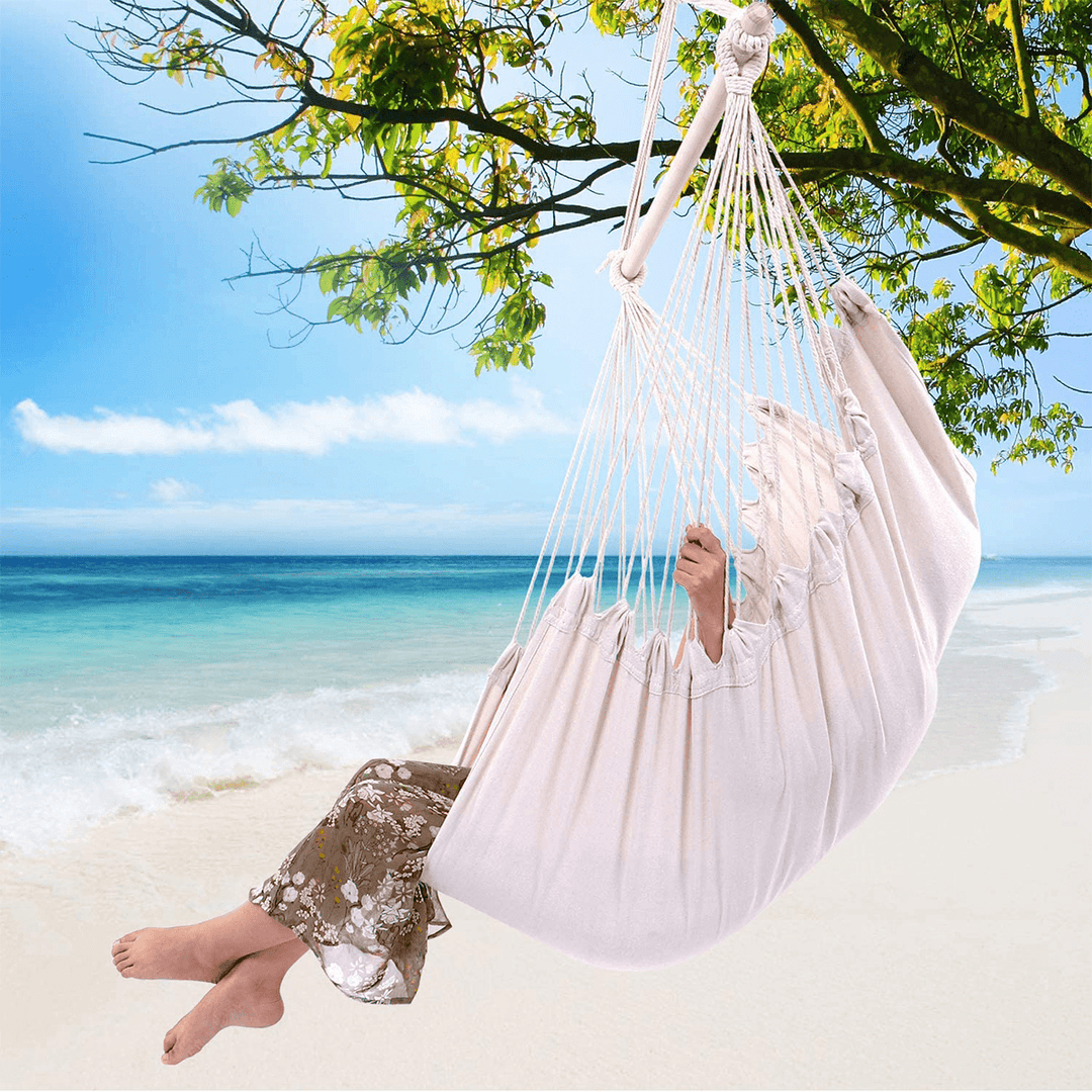 Single People Cotton Canvas Hammock Chair Swing Hanging Chair with Pillow Hook Stick Outdoor Garden Camping Home - MRSLM