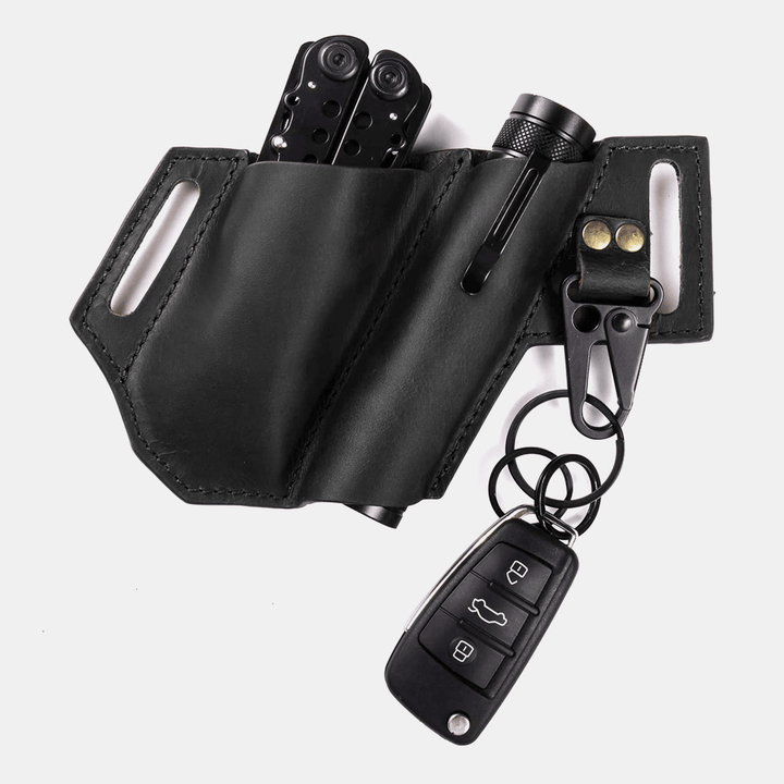 Ekphero EDC Outdoor Genuine Leather Multifunction Flashlight Belt Sheath with Keychain Belt Bag Waist Bag - MRSLM