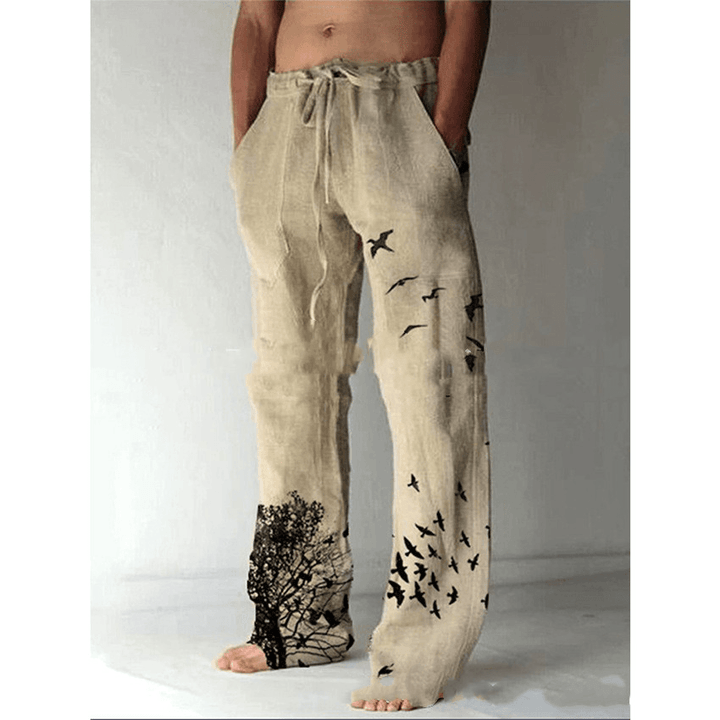 New Style Brown Solid Color Men's Trousers - Hem Print Design for Casual Look - MRSLM