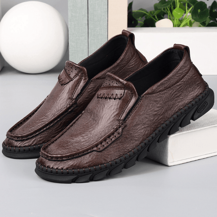 Men Microfiber Leather Breathable Hand Stitching Comfy Soft Sole Casual Shoes - MRSLM