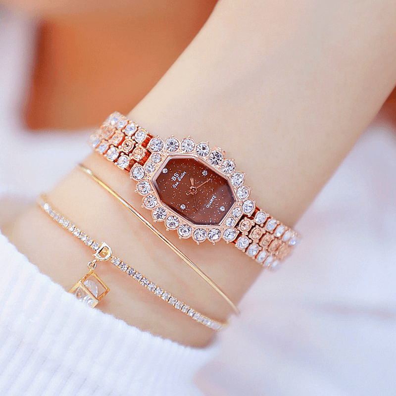 BS Crystal Women Bracelet Watch Diamonds Rectangle Full Steel Quartz Watch - MRSLM