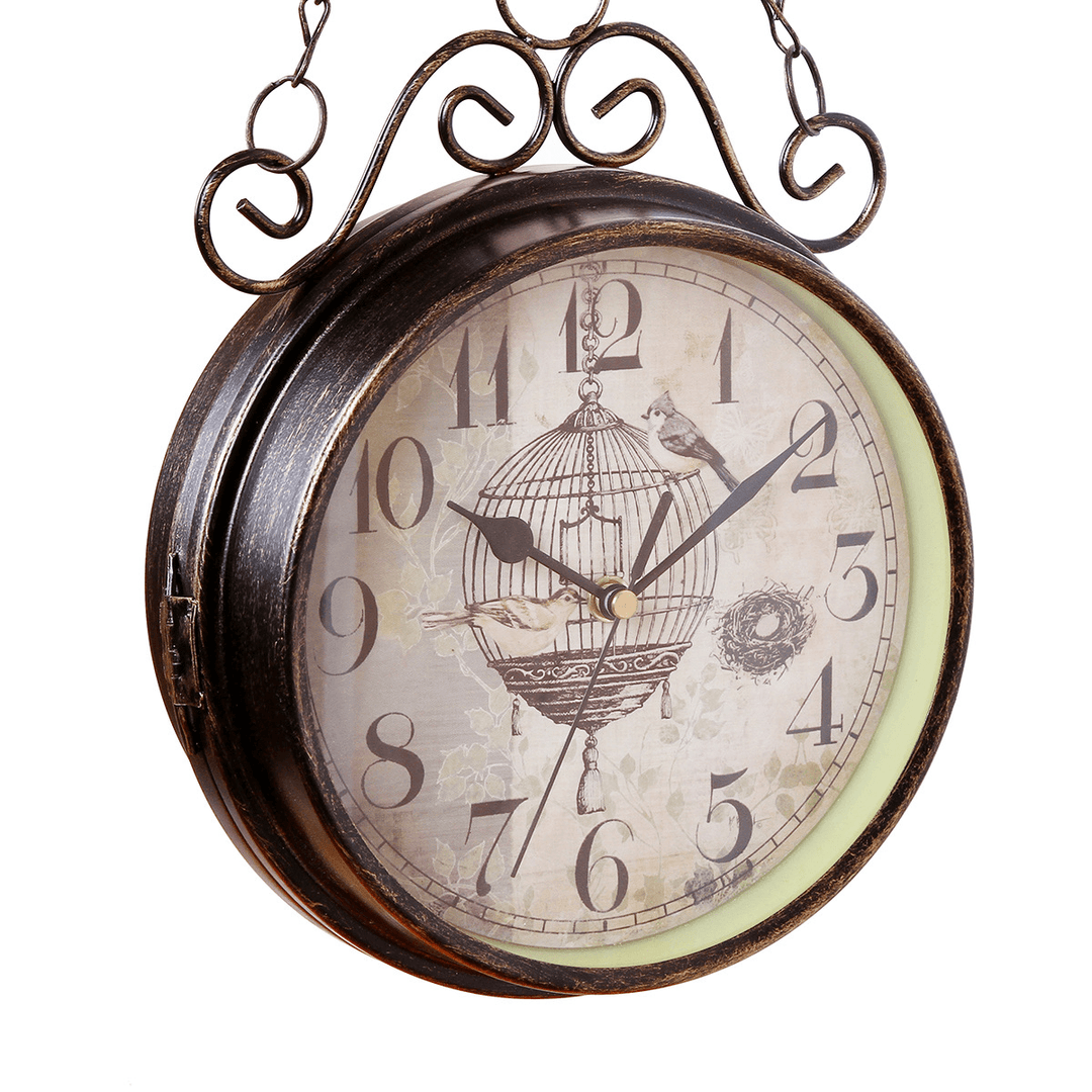 Double Sided round Wall Mount Hanging Station Silent Clock Chic Vintage Retro Decorations - MRSLM