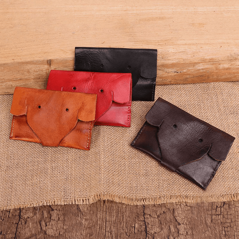 Women Genuine Leather Cowhide Cute Cartoon Elephant Pattern Storage Bag Coin Bag Wallet - MRSLM