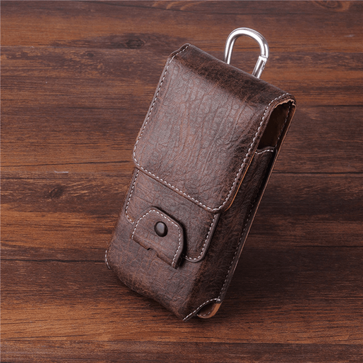 Multiple Sizes Men PU Leather Solid 6.3 Inch Phone Bag Purse Casual Waist Bag Easy Carry - MRSLM
