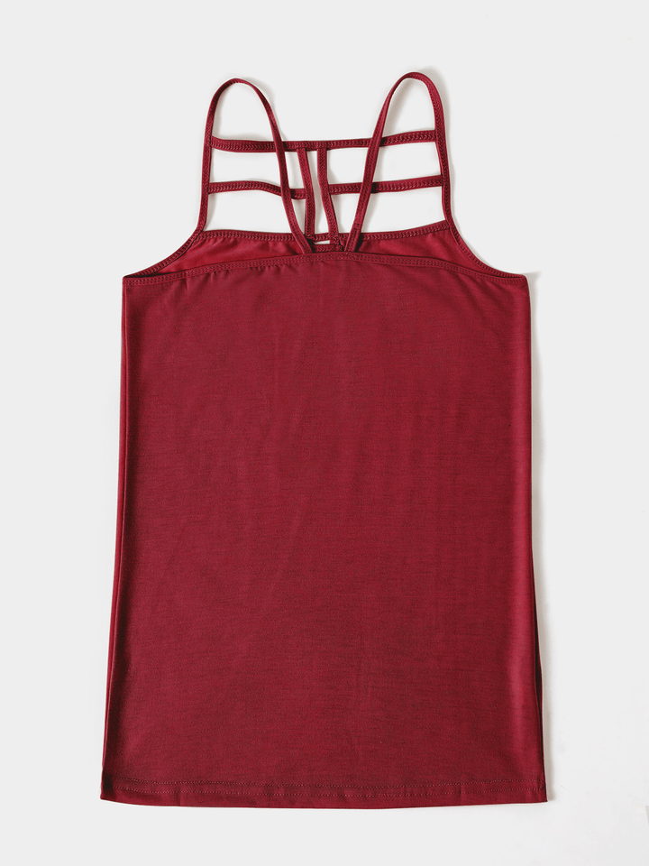 Solid Color Cut Out Crossed Front Casual Cami - MRSLM