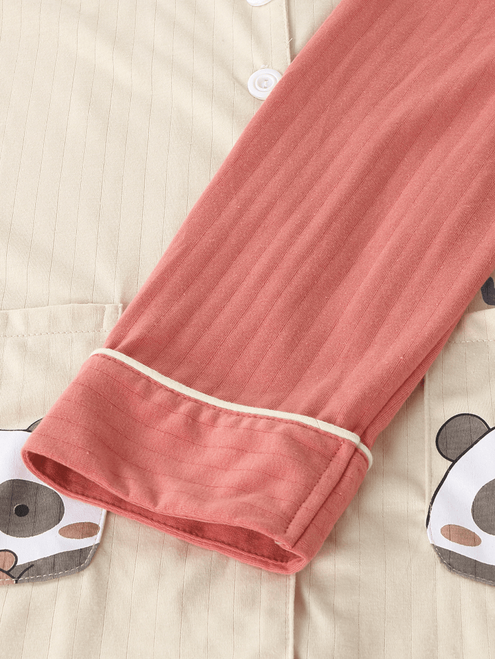 Women plus Size Cute Panda Print Contrast Raglan Sleeve Cotton Lounge Home Pajamas Sets - MRSLM