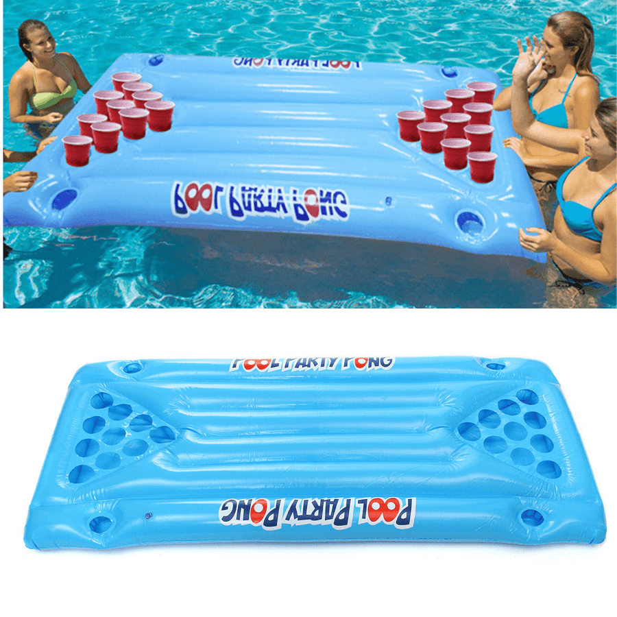 PVC Inflatable Beer Pong Ball Table Water Floating Raft Lounge Pool Drinking Game 24 Cups Holder - MRSLM