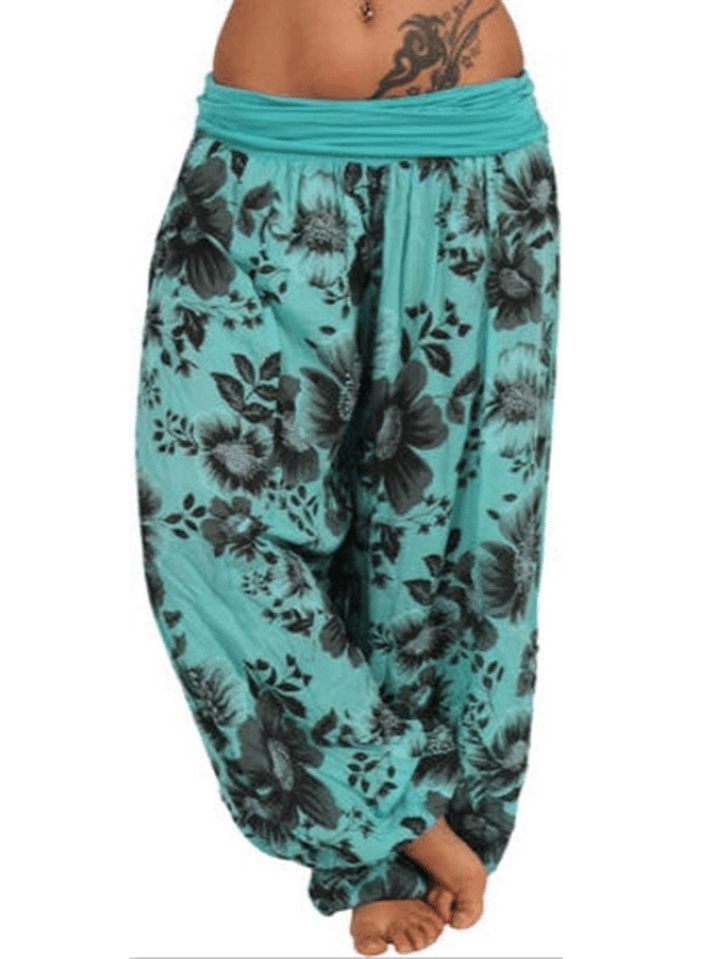 Women Floral Print Loose Casual Full Length Sport Pants - MRSLM