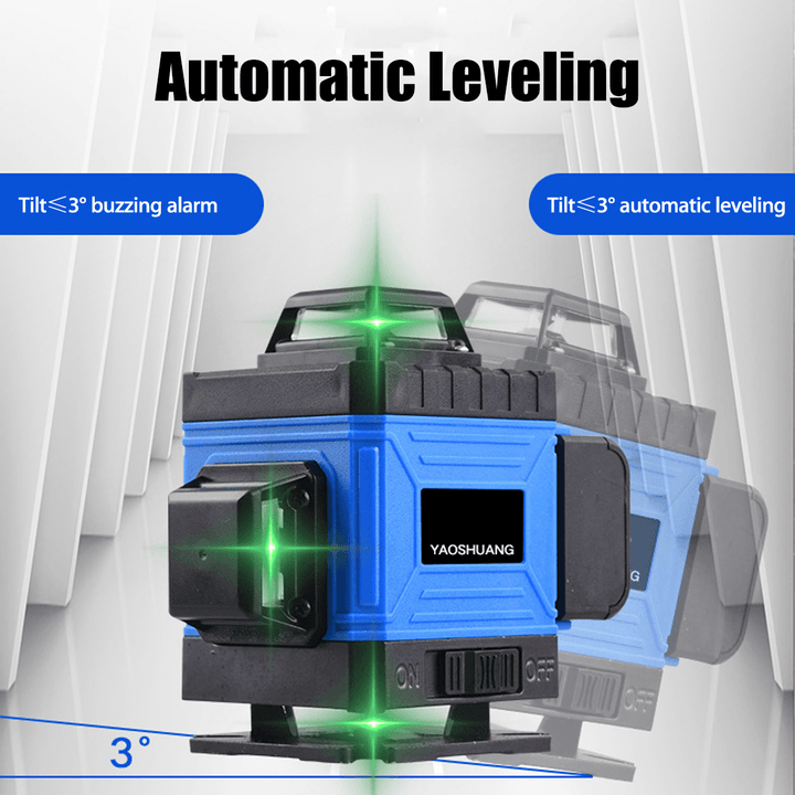 3D 360° 12 Lines Green Laser Level Auto Self Leveling Horizontal Vertical - MRSLM