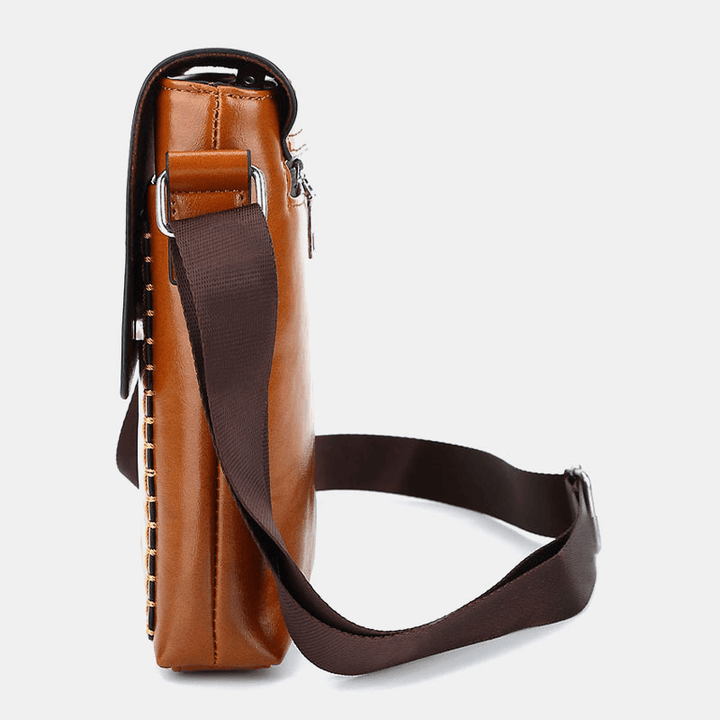 Men PU Leather Waterproof Large Capacity Crossbody Bags Back Anti-Theft Pocket Wear-Resistant Shoulder Bag - MRSLM