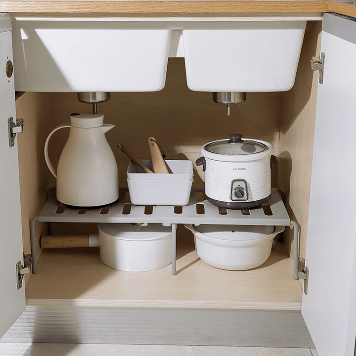 Single Layer Kitchen Adjustable Storage Rack Cupboard Storage Shelf Non-Skid Spice Rack Kitchenware Organizer Saving Space - MRSLM