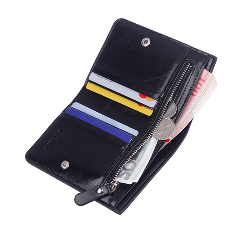 Men Large Capacity Multifunctional Oil Wax Vintage Zipper Hasp Wallet - MRSLM