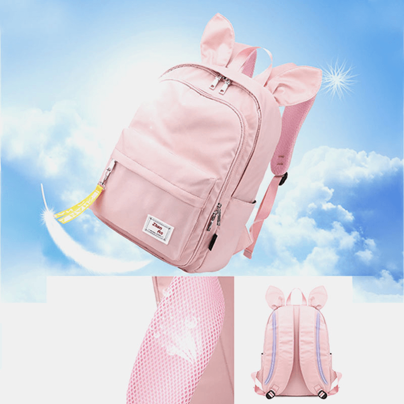 Women Multifunctional Light Weight Backpack Rabbit Large Capacity Solid School Bag - MRSLM